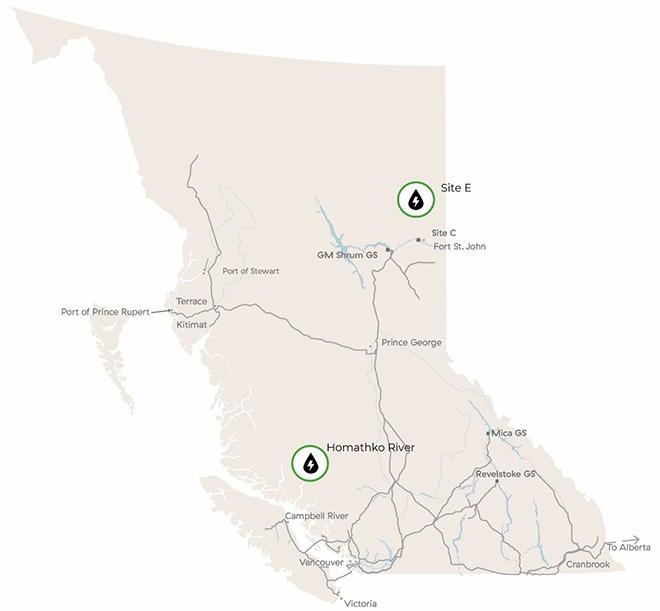 Potential large hydro sites map
